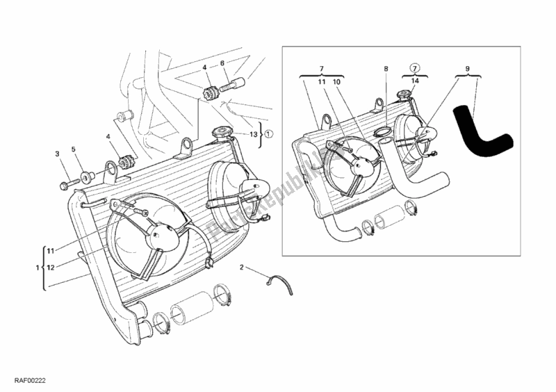 Tutte le parti per il Refrigeratore D'acqua del Ducati Superbike 749 Dark 2006